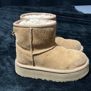UGG Tan Classic Mini Boots with Sheepskin Lining